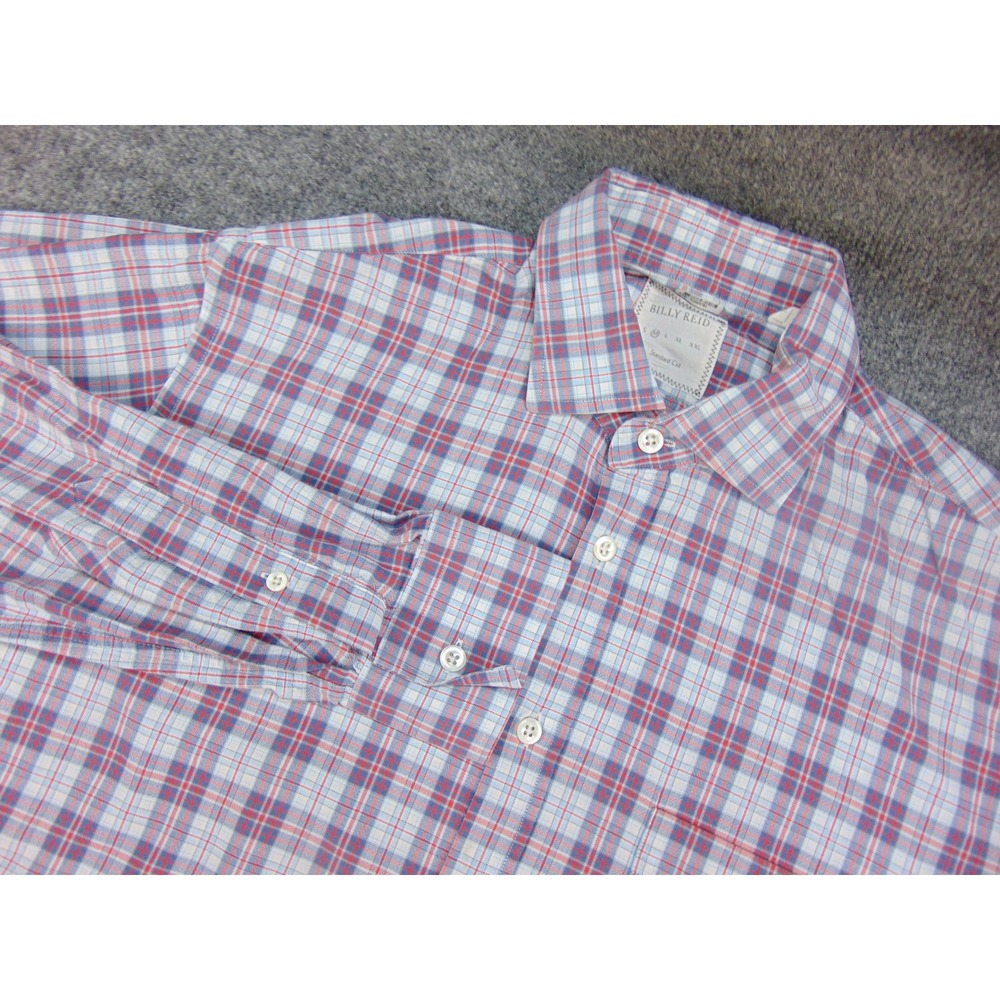 Billy Reid Shirt Mens Medium Standard Cut Blue Red Plaid Long Sleeve Button Down
